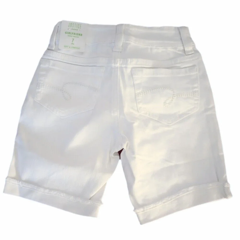 NWT Justice White Jean Shorts Girlfriend High Waist Cut sz 7 Slim Girls Youth